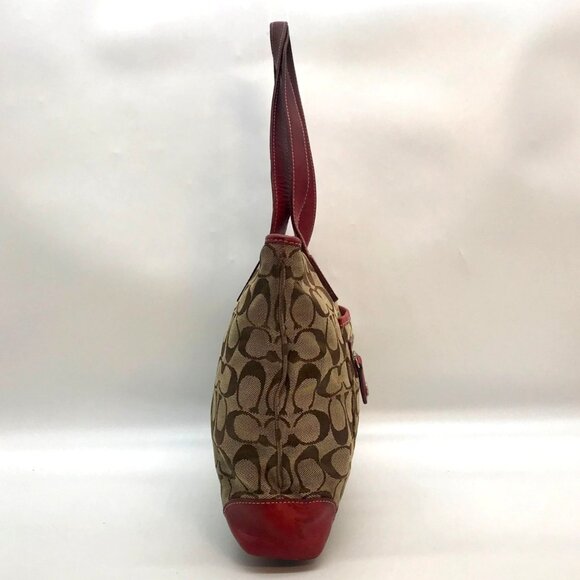 Coach Signature Canvas & Red Leather Trim Tote Bag 6082 - Picture 3 of 11